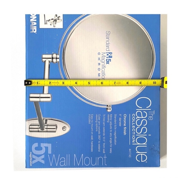 Conair 8" Chrome Wall Mirror 5X Mag Swivel Arm Make Up Open Box - Picture 6 of 13